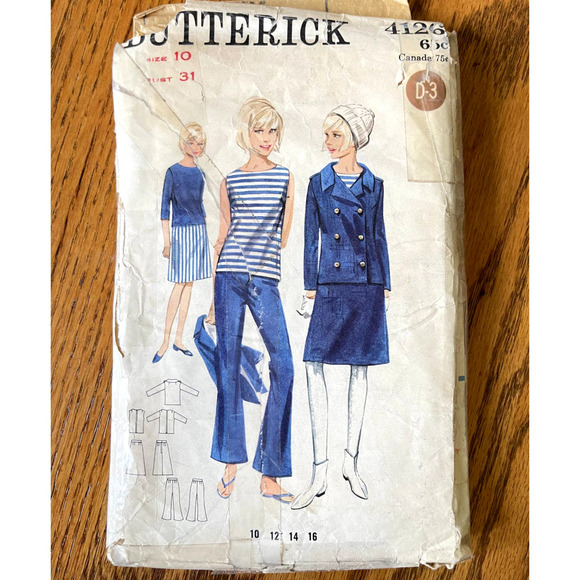 Vintage 1960s Butterick 4126 Sewing Pattern Size XS 10 Jacket Top Pant COMPLETE - Picture 1 of 2